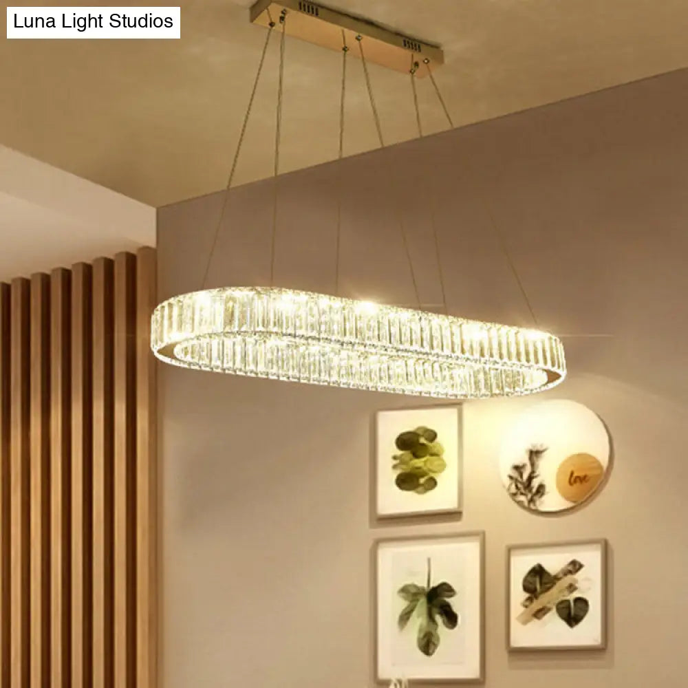 Modern Chrome Oval Hanging Led Chandelier Pendant Light - 27.5/35.5 Wide / 27.5