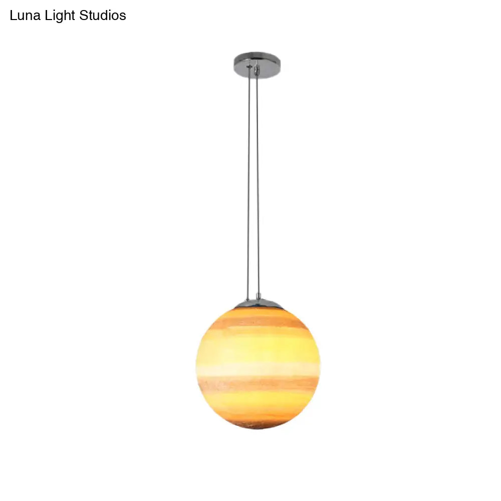 Modern Chrome Pendant Lamp With Globe Shade For Kids Bedroom Ceiling