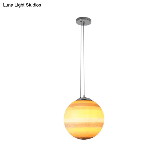 Modern Chrome Pendant Lamp With Globe Shade For Kids Bedroom Ceiling