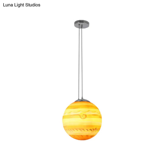 Modern Chrome Pendant Lamp With Globe Shade For Kids Bedroom Ceiling