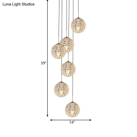 Cluster Pendant Ceiling Light With Crystal Embedded Chrome Finish - Modernist Design (3/5/6 Bulbs)