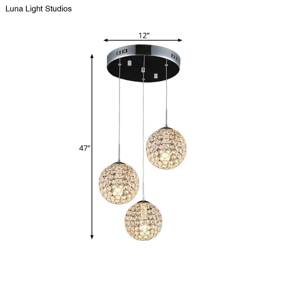 Cluster Pendant Ceiling Light With Crystal Embedded Chrome Finish - Modernist Design (3/5/6 Bulbs)