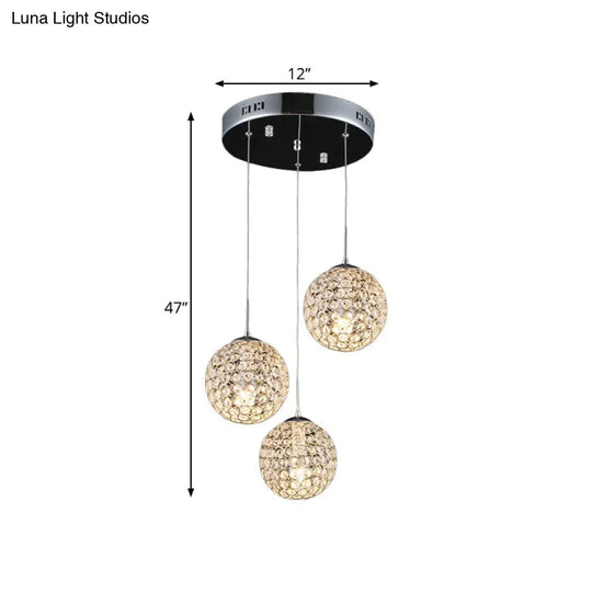 Cluster Pendant Ceiling Light With Crystal Embedded Chrome Finish - Modernist Design (3/5/6 Bulbs)