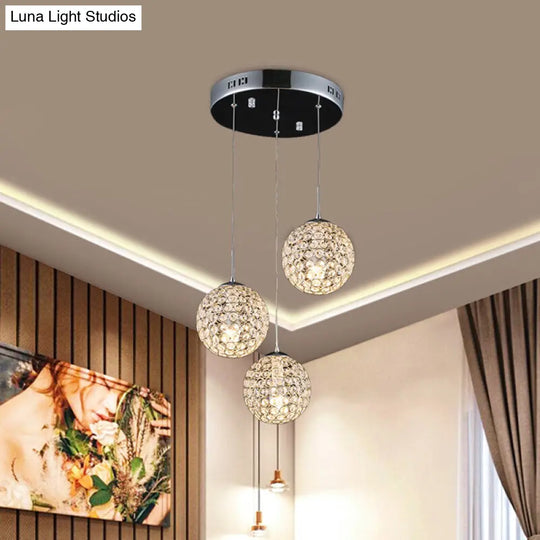 Cluster Pendant Ceiling Light With Crystal Embedded Chrome Finish - Modernist Design (3/5/6 Bulbs) 3