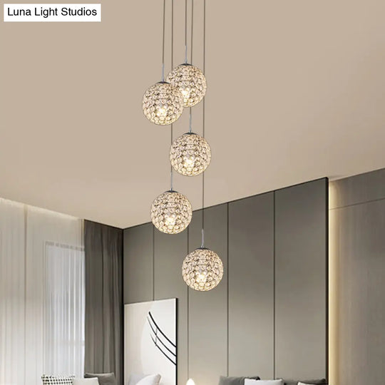 Modern Chrome Pendant Light With Crystal Embellishments And Multiple Bulbs