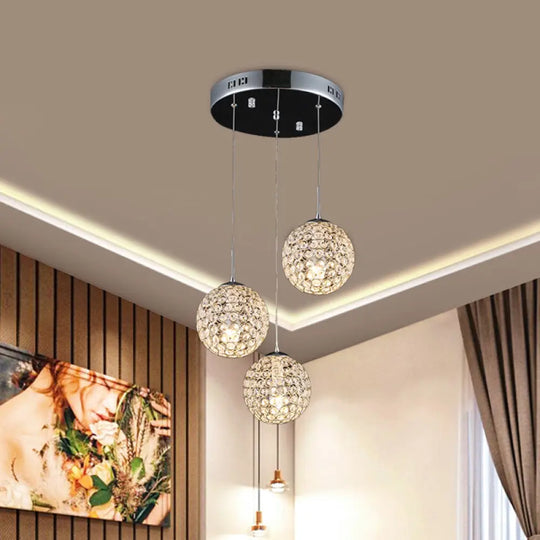 Modern Chrome Pendant Light With Crystal Embellishments And Multiple Bulbs 3 /