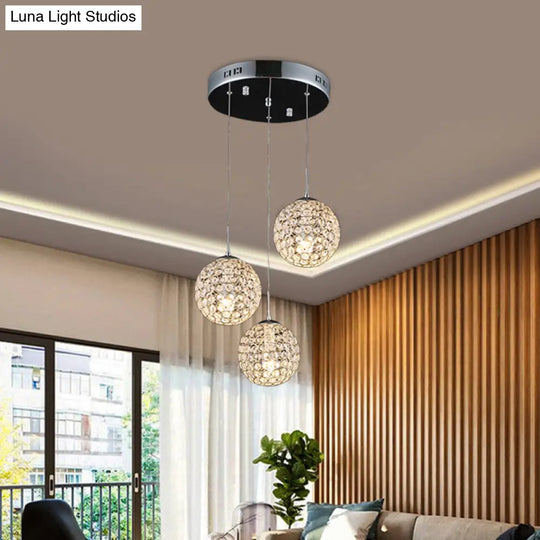 Modern Chrome Pendant Light With Crystal Embellishments And Multiple Bulbs