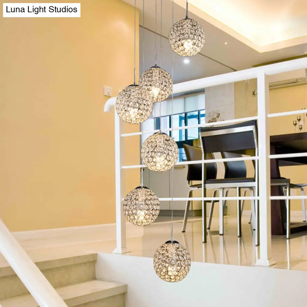 Modern Chrome Pendant Light With Crystal Embellishments And Multiple Bulbs