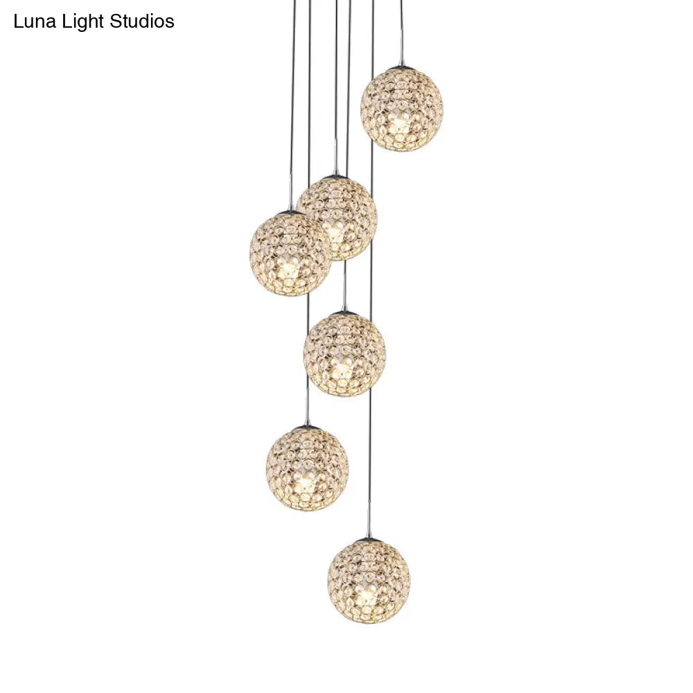 Modern Chrome Pendant Light With Crystal Embellishments And Multiple Bulbs