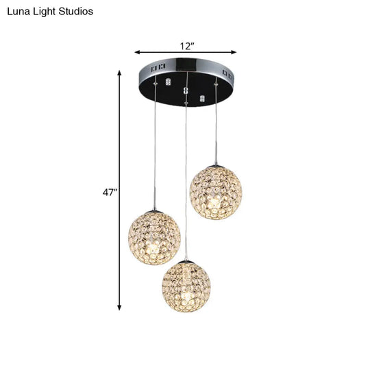 Modern Chrome Pendant Light With Crystal Embellishments And Multiple Bulbs