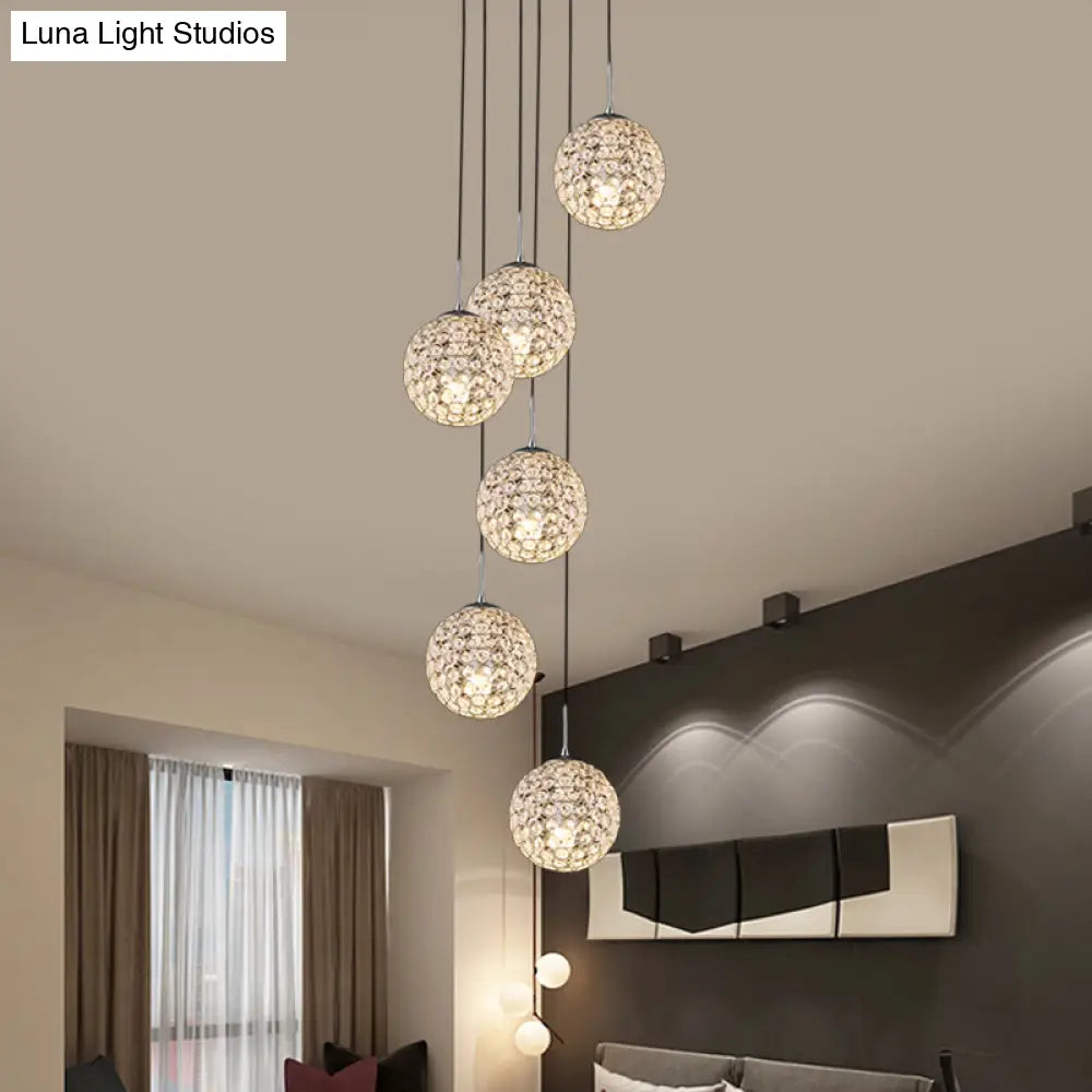 Modern Chrome Pendant Light With Crystal Embellishments And Multiple Bulbs