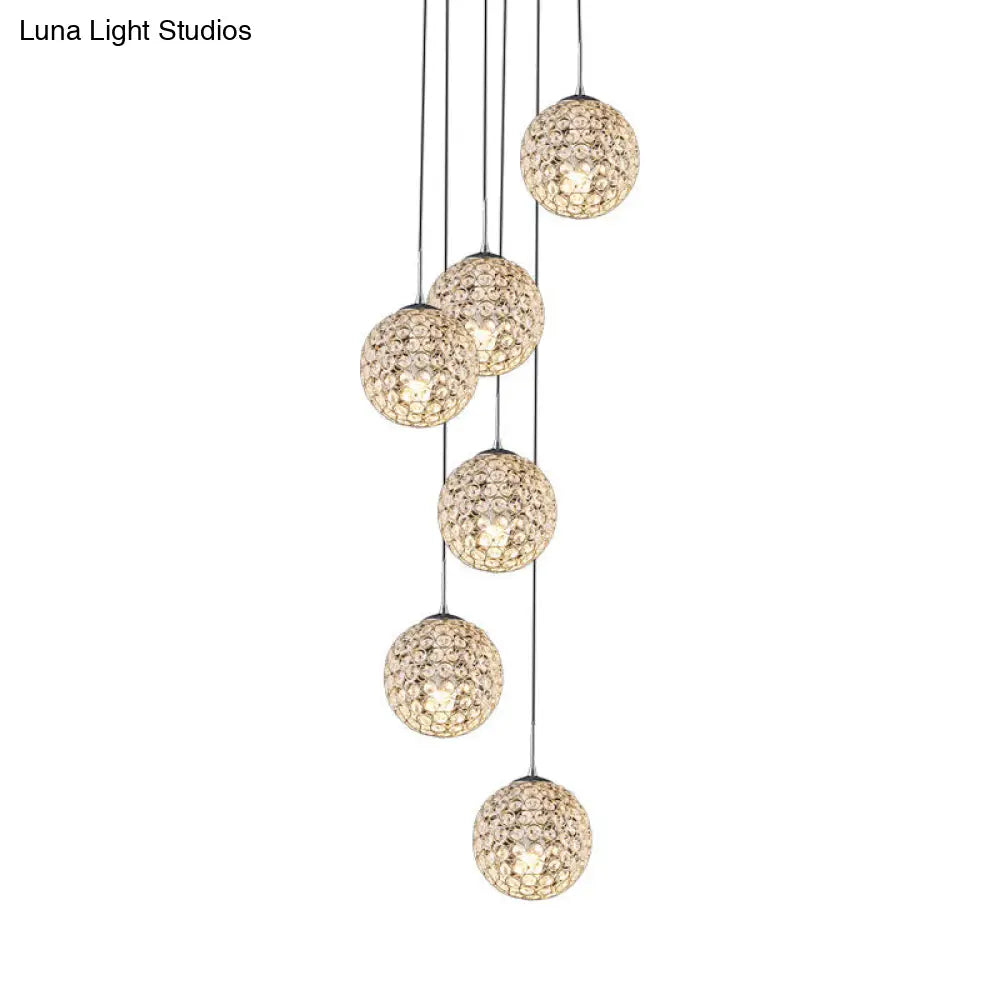 Cluster Pendant Ceiling Light With Crystal Embedded Chrome Finish - Modernist Design (3/5/6 Bulbs)