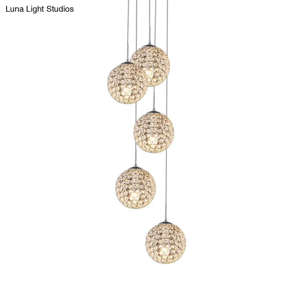 Modern Chrome Pendant Light With Crystal Embellishments And Multiple Bulbs