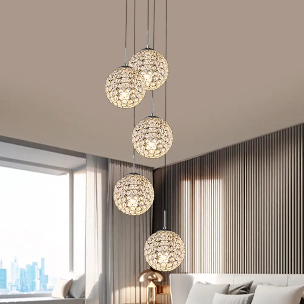 Modern Chrome Pendant Light With Crystal Embellishments And Multiple Bulbs 5 /