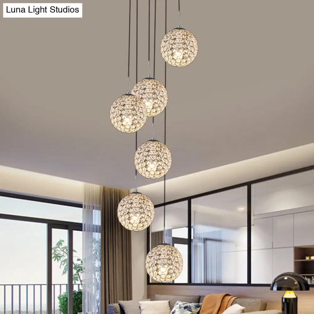 Cluster Pendant Ceiling Light With Crystal Embedded Chrome Finish - Modernist Design (3/5/6 Bulbs) 6