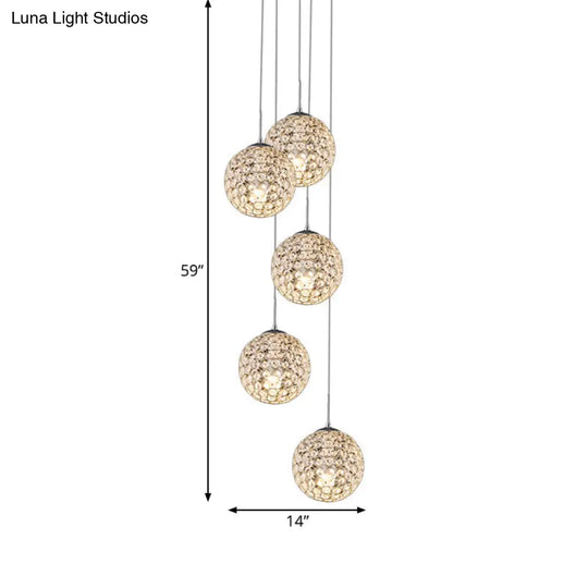 Cluster Pendant Ceiling Light With Crystal Embedded Chrome Finish - Modernist Design (3/5/6 Bulbs)