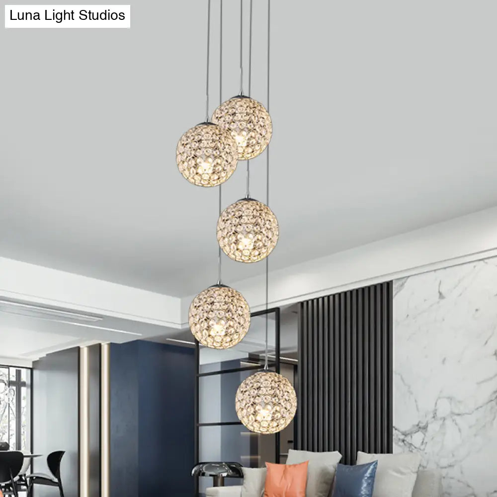 Modern Chrome Pendant Light With Crystal Embellishments And Multiple Bulbs