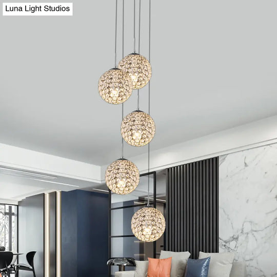 Modern Chrome Pendant Light With Crystal Embellishments And Multiple Bulbs