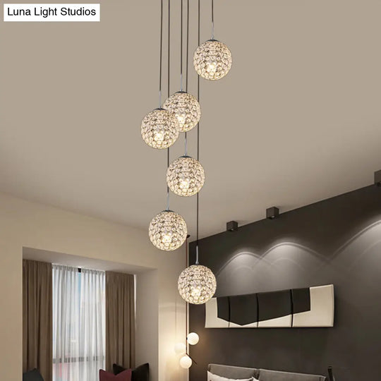 Cluster Pendant Ceiling Light With Crystal Embedded Chrome Finish - Modernist Design (3/5/6 Bulbs)