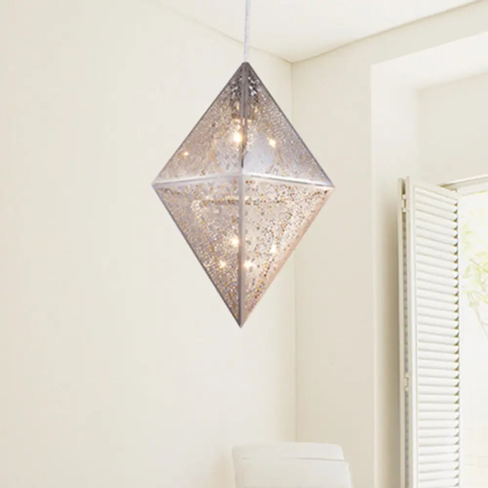 Modern Chrome Pendant Light With Diamond Metal Shade - 10’/14’ Width / 14’