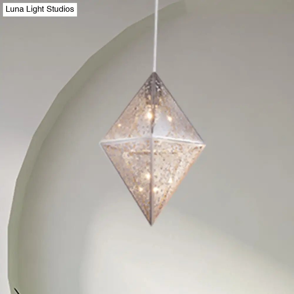 Diamond Metal Shade Pendant Lighting - Post-Modern Chrome Ceiling Light 10/14W / 10