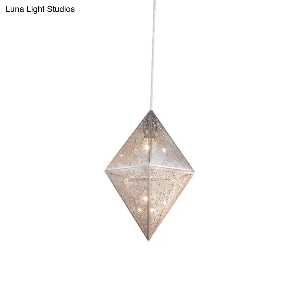 Modern Chrome Pendant Light With Diamond Metal Shade - 10’/14’ Width