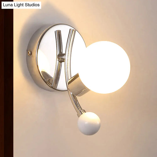 Modern Chrome Sconce With Globe White Glass For Led Living Room Wall Lighting