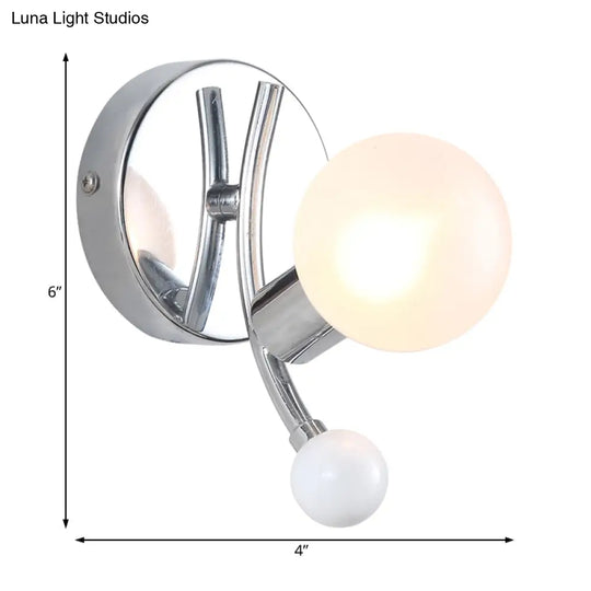 Modern Chrome Sconce With Globe White Glass For Led Living Room Wall Lighting