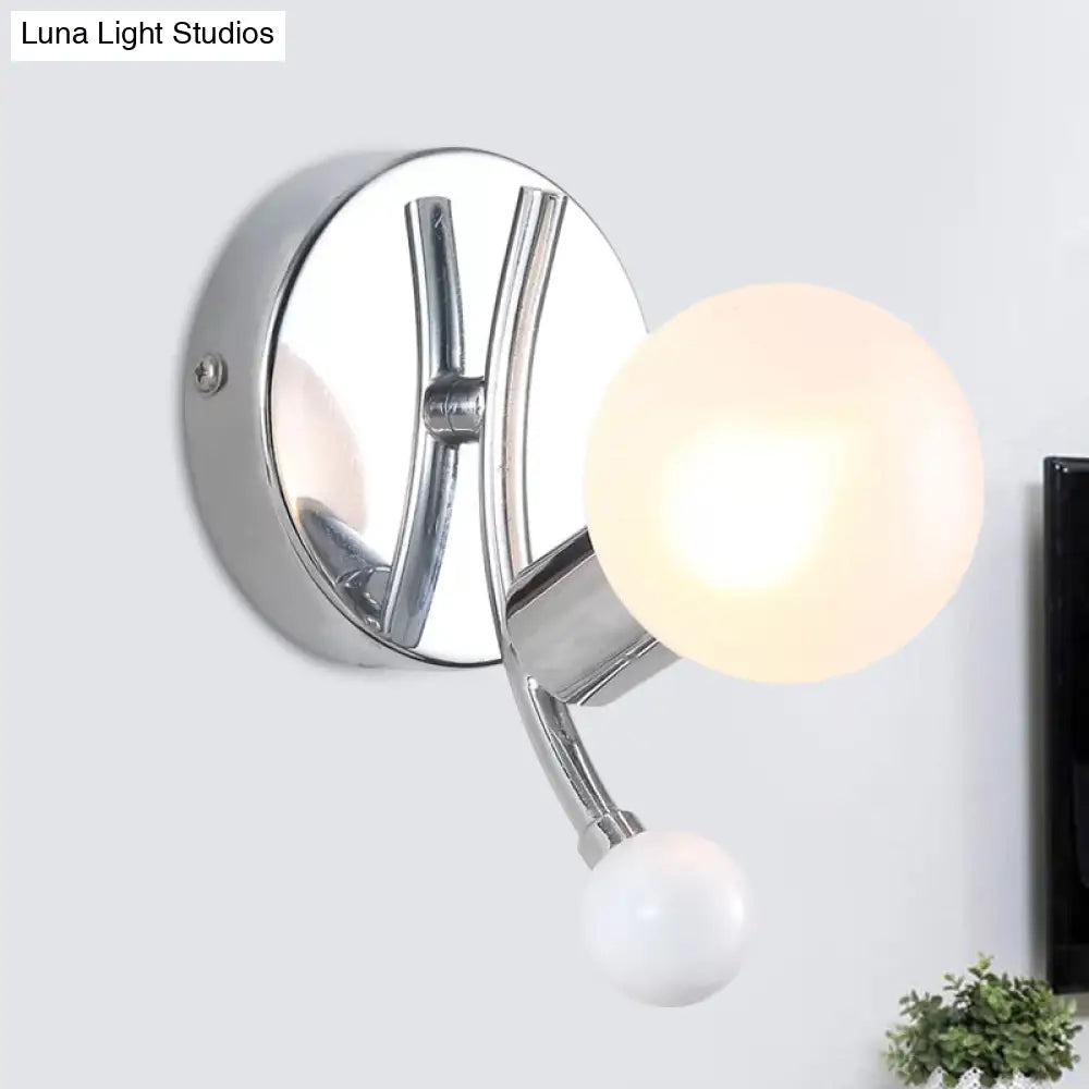 Modern Chrome Sconce With Globe White Glass For Led Living Room Wall Lighting