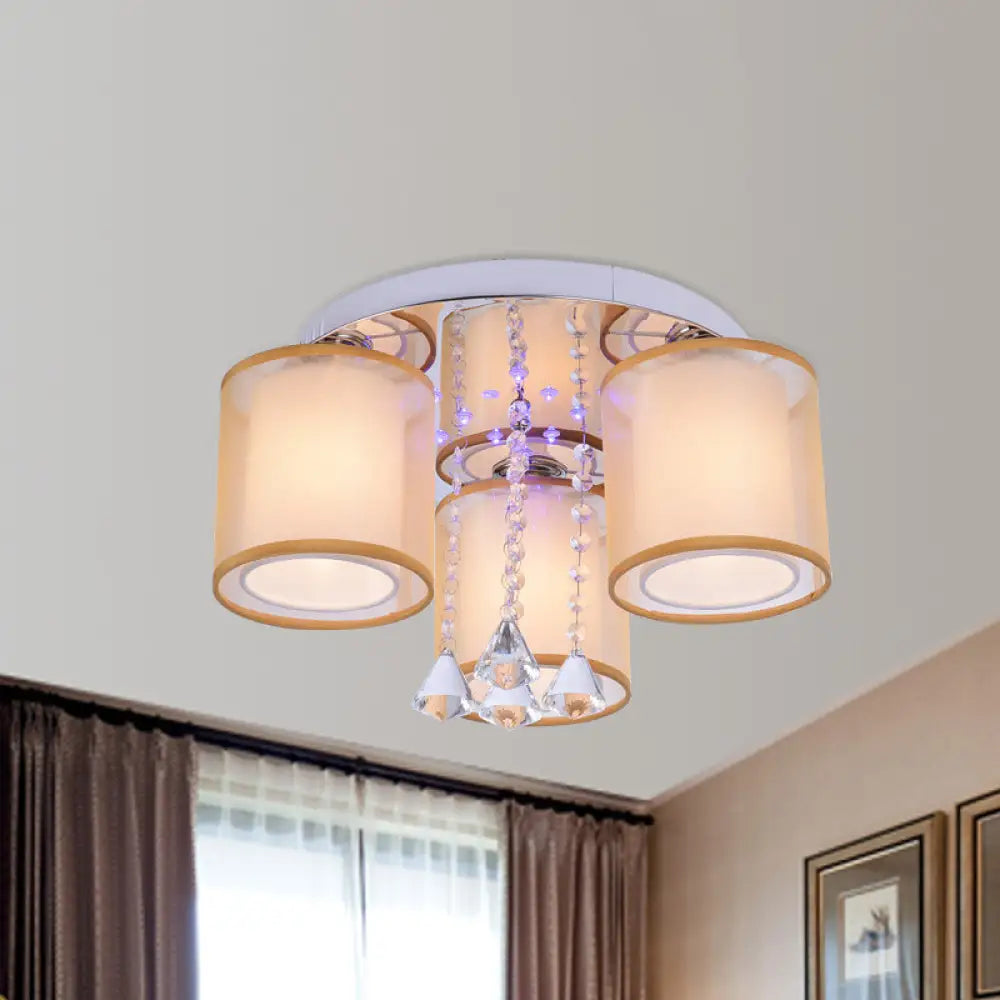 Modern Chrome Sheepskin Ceiling Light With Clear Crystal Accent - 3/7 Lights Cylinder Flush Mount 3