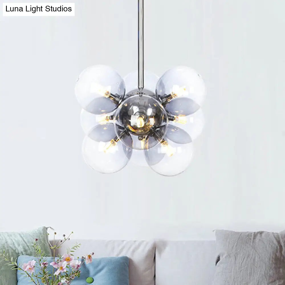 Modern Chrome Glass Sphere Chandelier 9 Bulbs Suspended Ceiling Lighting Fixture