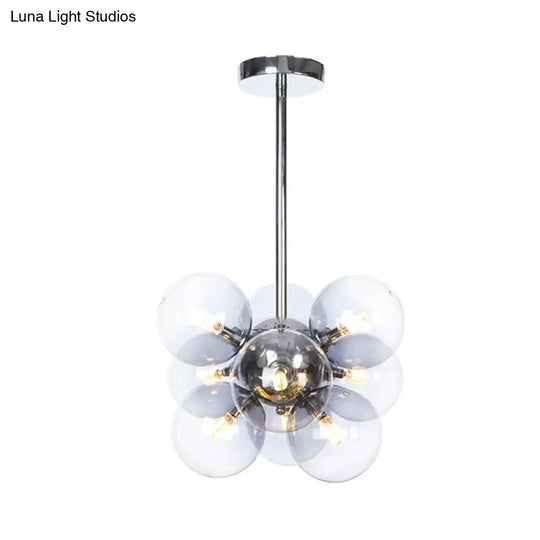 Modern Chrome Sphere 9-Bulb Clear Glass Ceiling Chandelier