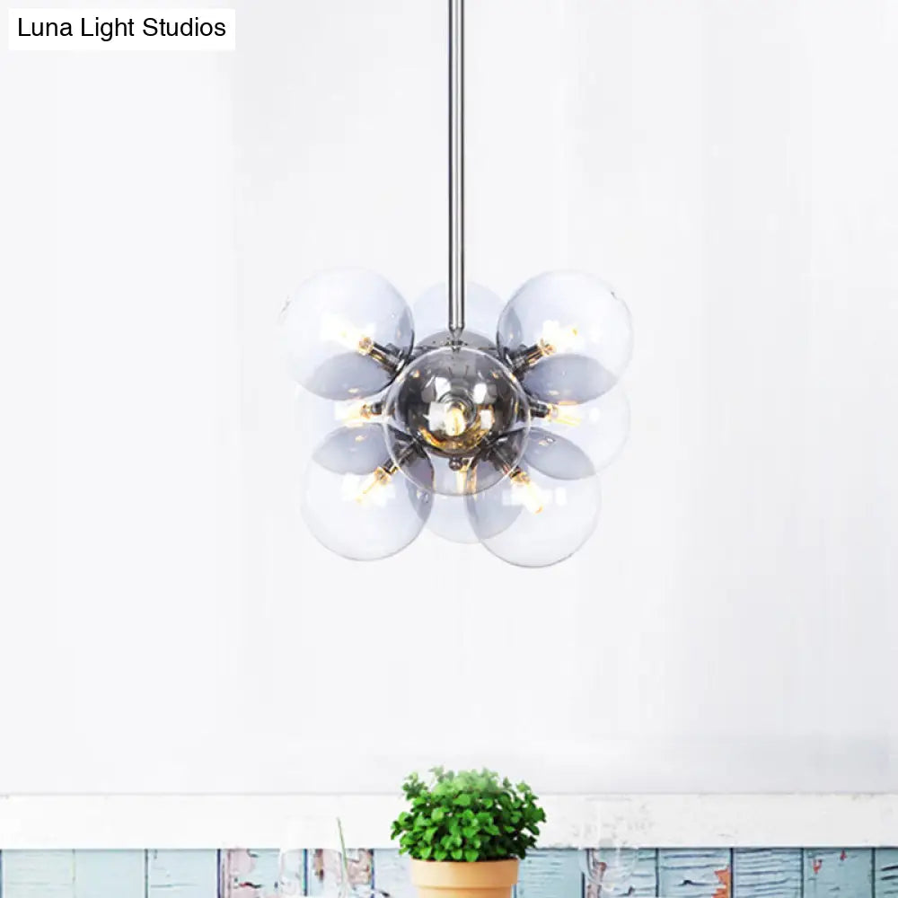 Modern Chrome Glass Sphere Chandelier 9 Bulbs Suspended Ceiling Lighting Fixture