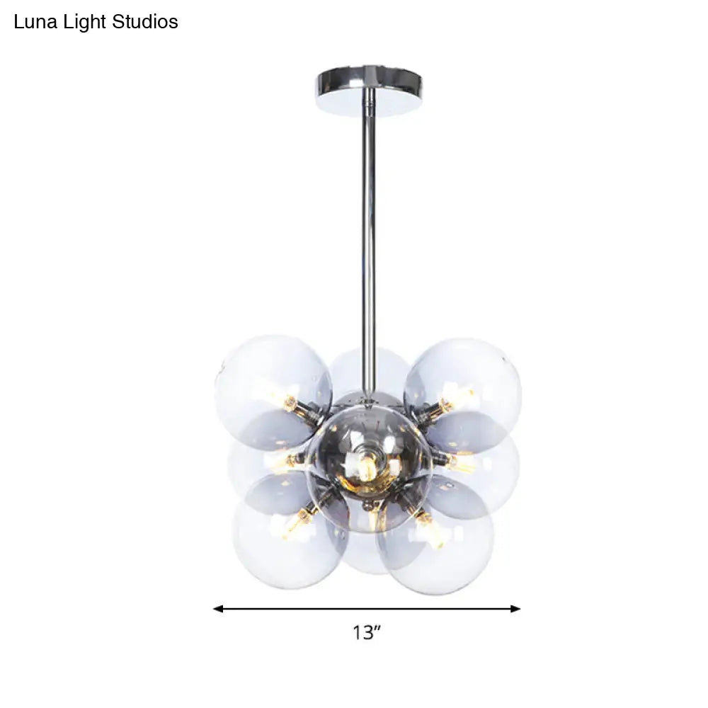 Modern Chrome Sphere 9-Bulb Clear Glass Ceiling Chandelier