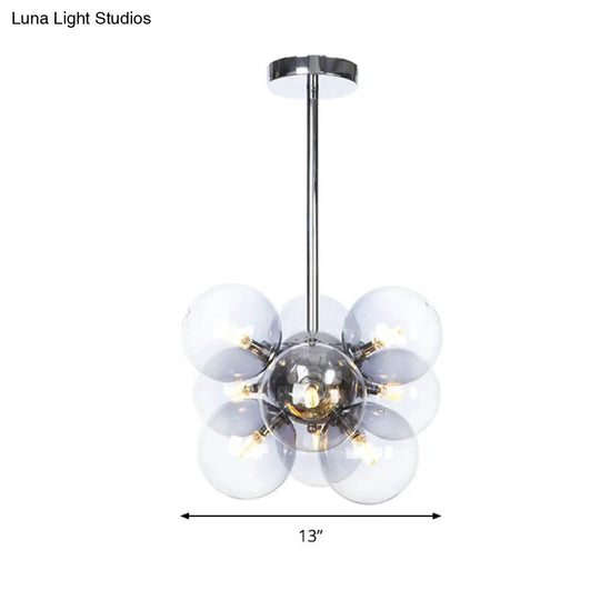 Modern Chrome Glass Sphere Chandelier 9 Bulbs Suspended Ceiling Lighting Fixture