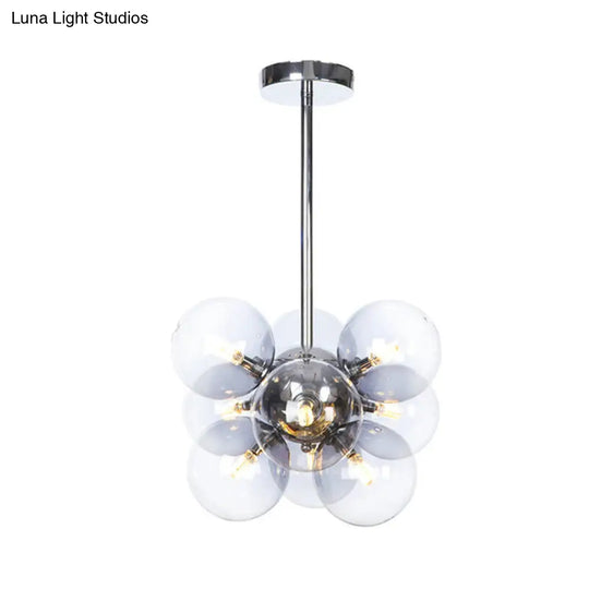 Modern Chrome Glass Sphere Chandelier 9 Bulbs Suspended Ceiling Lighting Fixture