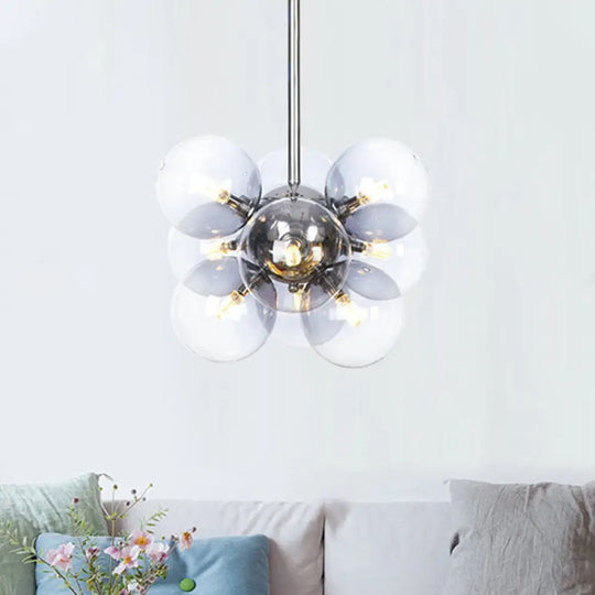 Modern Chrome Sphere 9-Bulb Clear Glass Ceiling Chandelier