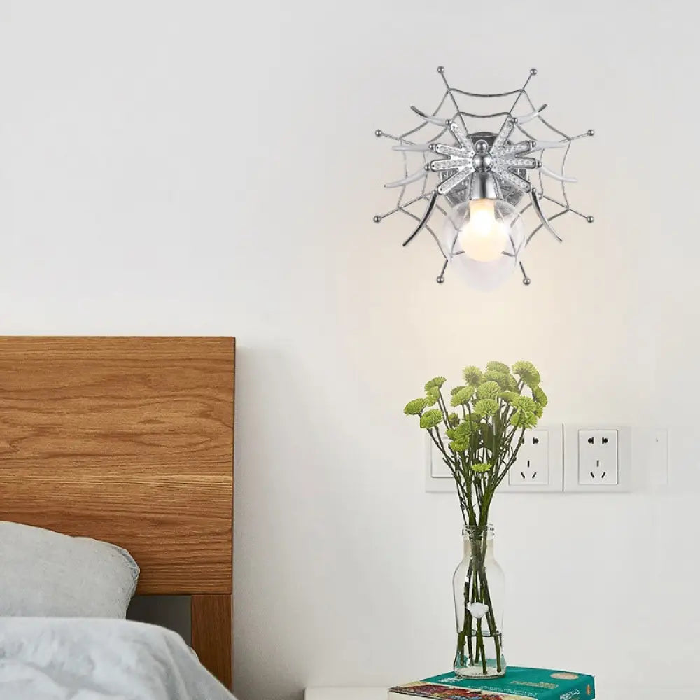 Modern Chrome Spider Wall Sconce With Clear Glass Shade For Bedroom Lighting