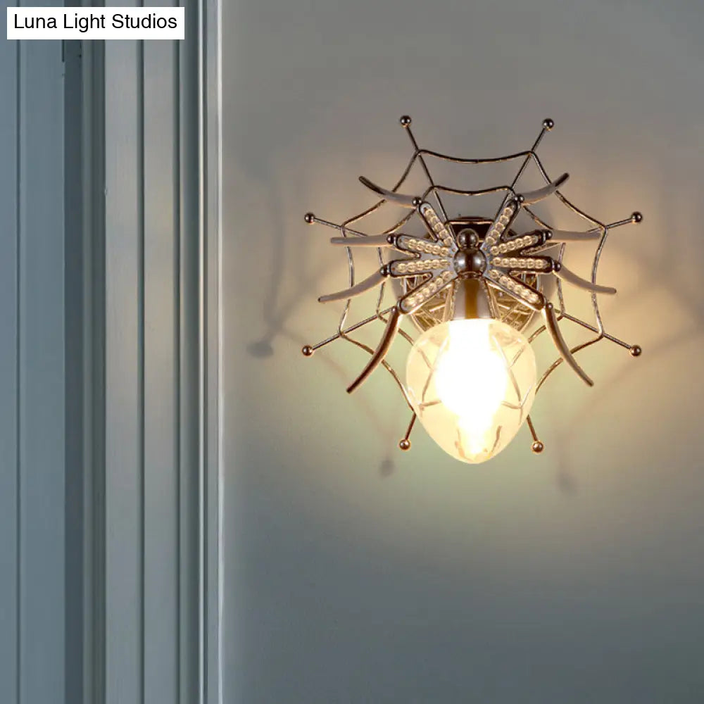 Modern Chrome Spider Wall Sconce With Clear Glass Shade For Bedroom Lighting