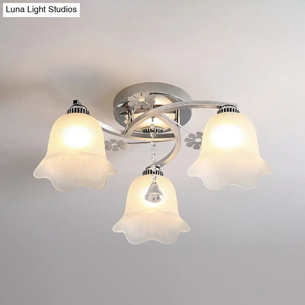 Modern Chrome Spiral Flush Mount With Opal Glass Shade For Bedroom