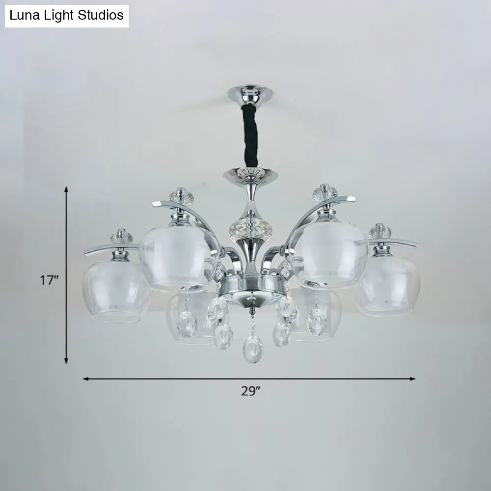 Modern Chrome Sputnik Chandelier With Clear Glass & Crystal Drops - 6-Light Pendant For Bedroom