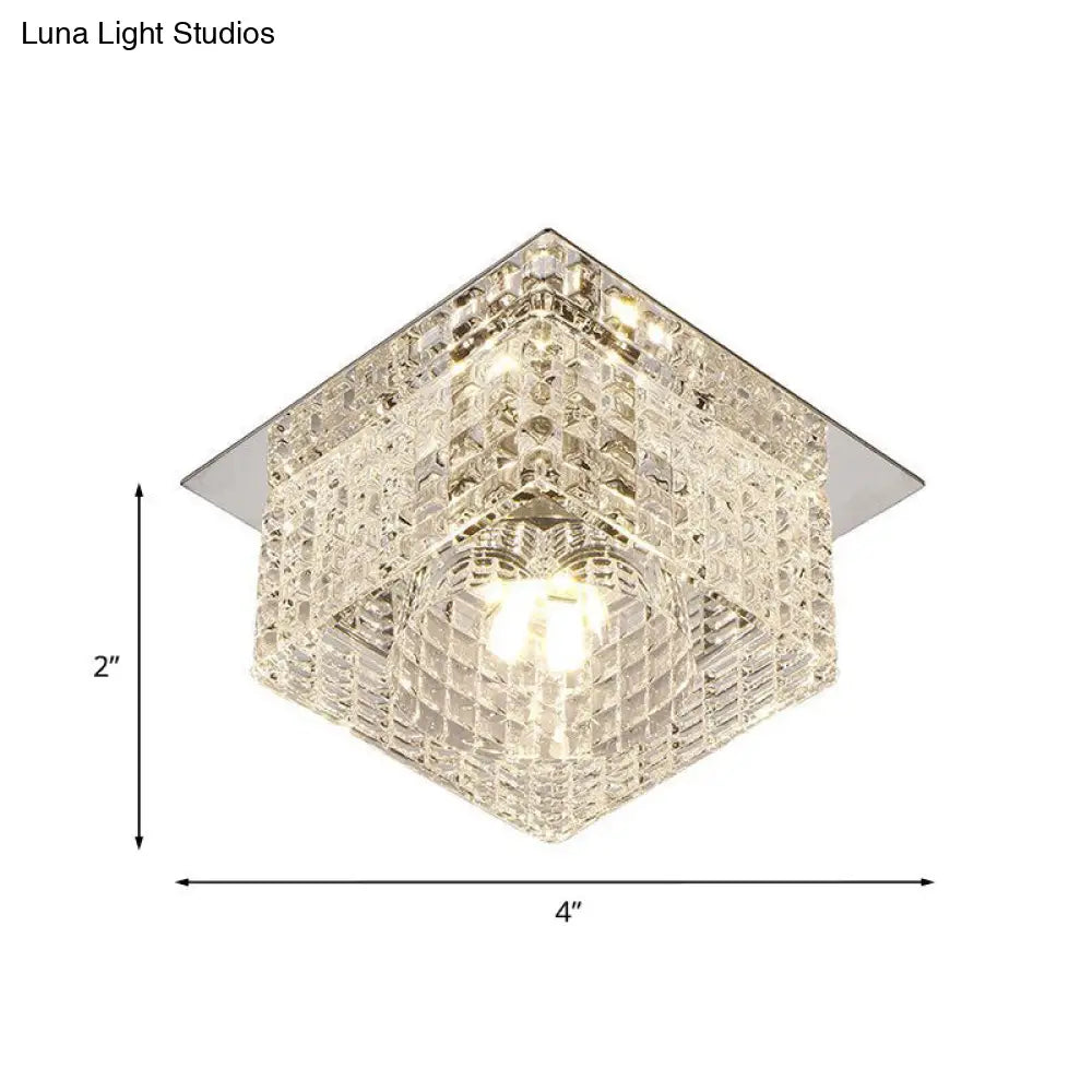 Modern Chrome Square Flush Mount Led Crystal Ceiling Light With Dome Shade In Warm/White/Multi-Color