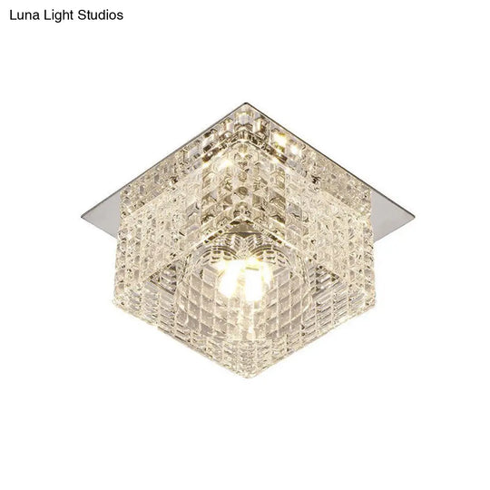 Modern Chrome Square Flush Mount Led Crystal Ceiling Light With Dome Shade In Warm/White/Multi-Color
