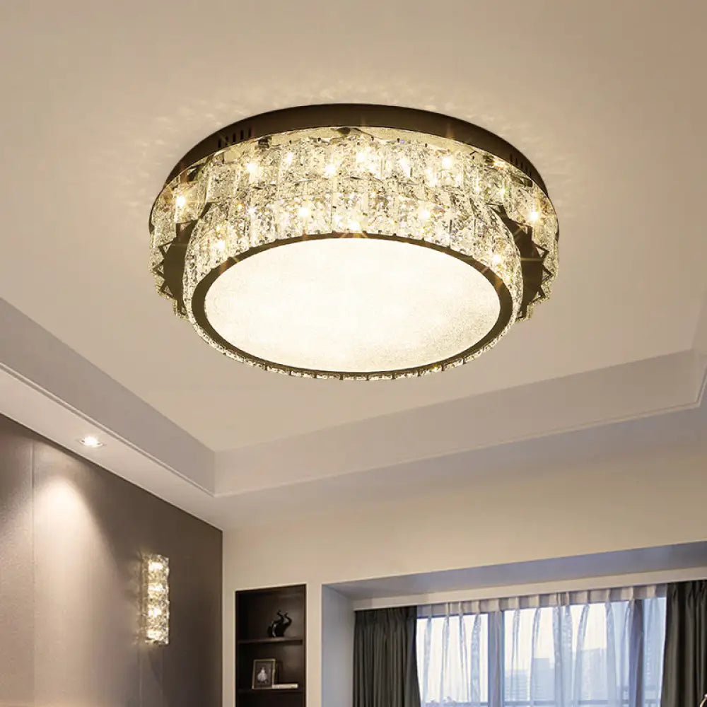 Modern Chrome Square/Round Crystal Block Led Flush Light For Bedroom - Close To Ceiling Lamp / Round