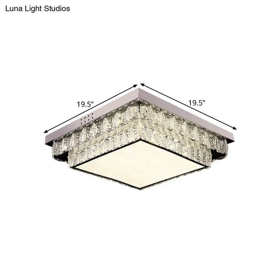 Modern Chrome Square/Round Crystal Block Led Flush Light For Bedroom - Close To Ceiling Lamp