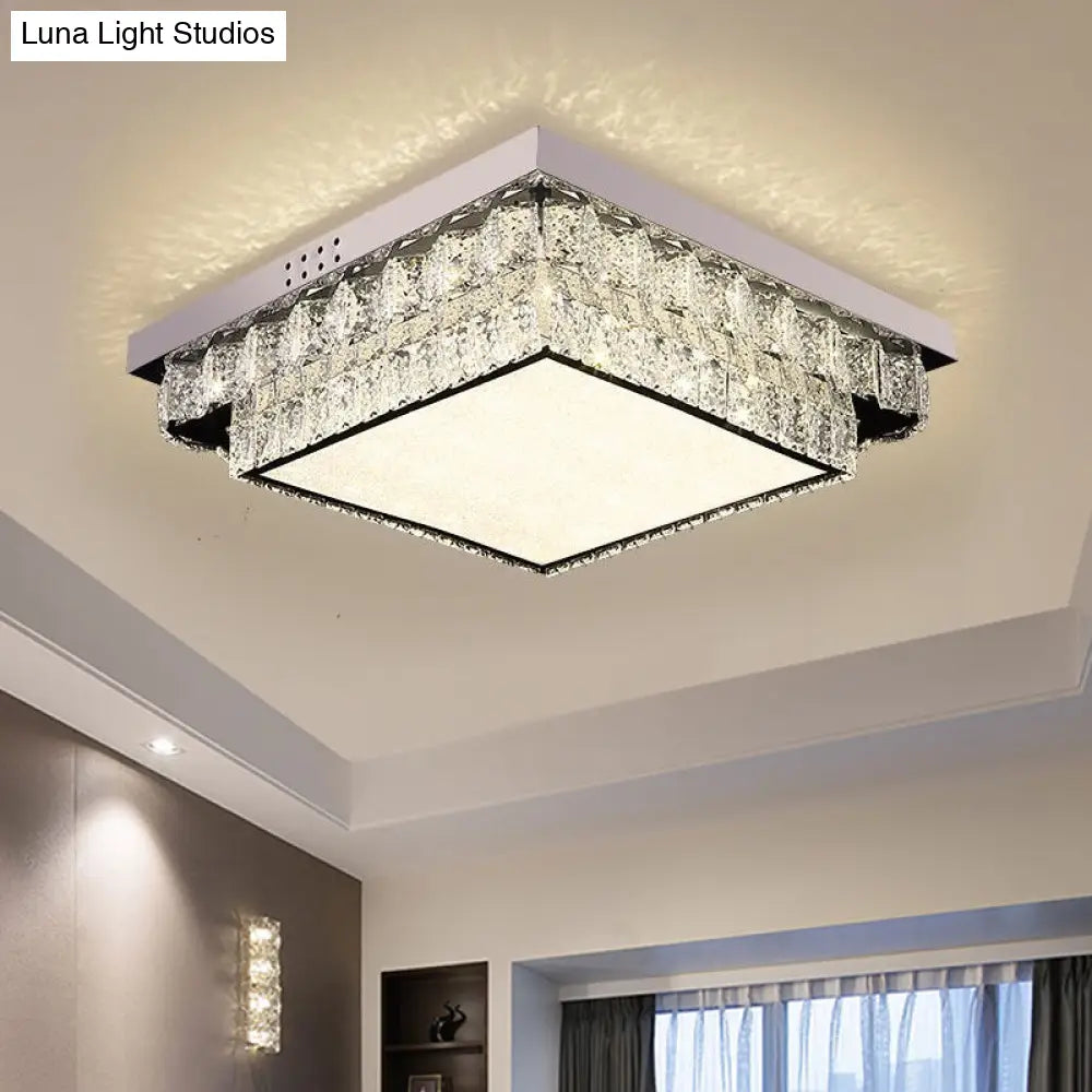Modern Chrome Square/Round Crystal Block Led Flush Light For Bedroom - Close To Ceiling Lamp /