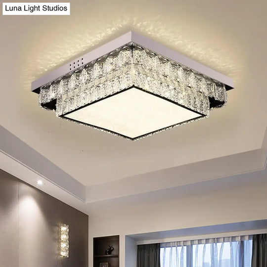 Modern Chrome Square/Round Crystal Block Led Flush Light For Bedroom - Close To Ceiling Lamp /