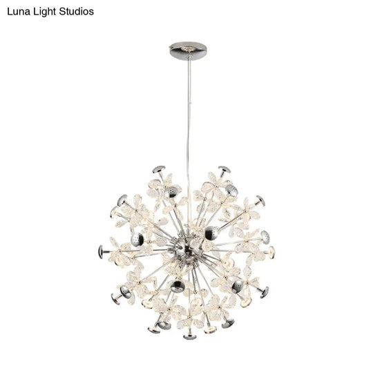 Modern 12-Light Floral Crystal Chandelier: Chrome Starburst Hanging Lamp For Dining Room