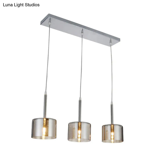 Modern Chrome Suspension Light With Clear Glass Shades - Ideal For Restaurants (3-Bulb)