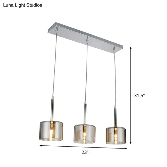 Modern Chrome Suspension Light With Clear Glass Shades - Ideal For Restaurants (3-Bulb)